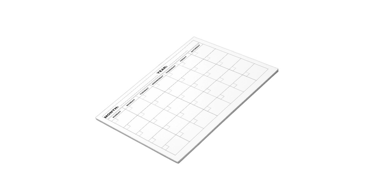 Minimal Blank Calendar Notepad Zazzle