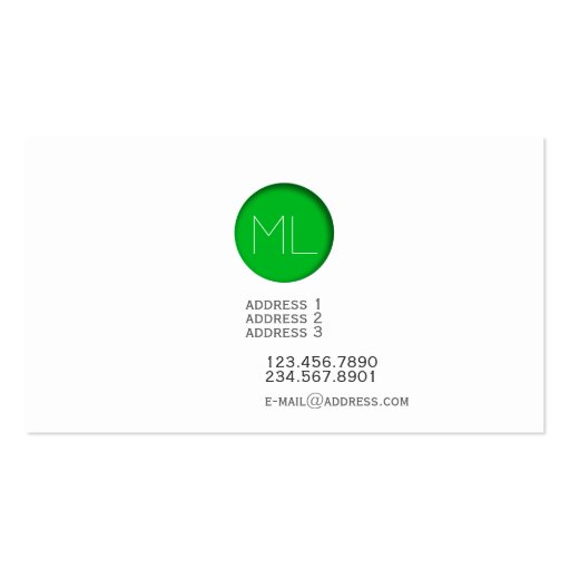 Minimal Green Embossed Dot Monogram Business Card (back side)