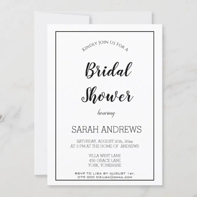 Minimalist Black And White Bridal Shower Invitation Zazzle