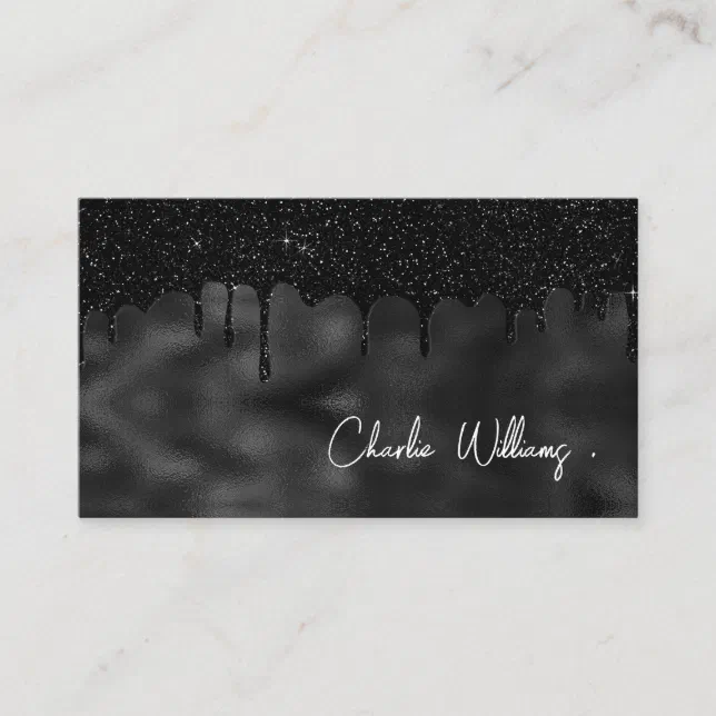 Minimalist Black Dripping Glitter QR Code Simple Business Card Zazzle