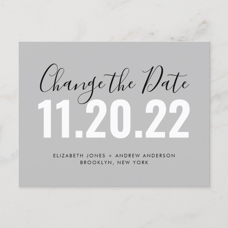 Minimalist Change Of Date Wedding Postponement Announcement Postcard