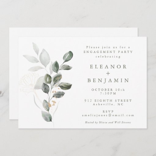 Minimalist Rustic Gold Greenery Engagement Party Invitation Zazzle