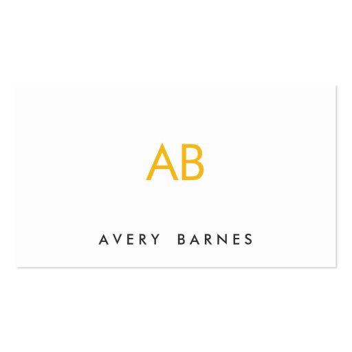 Minimalist Yellow and Black Monogram Modern White Business Cards (front side)