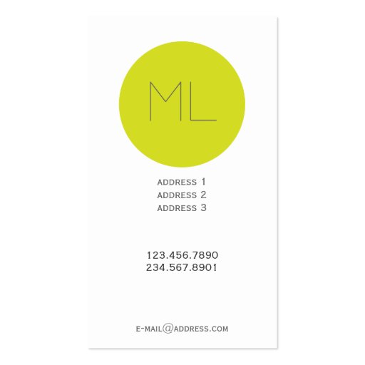 Minimalistic modern Business Card lime circle (back side)