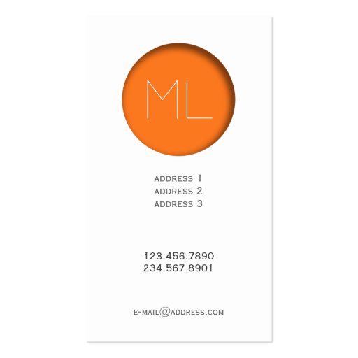 Minimalistic modern Business Card orange circle (back side)