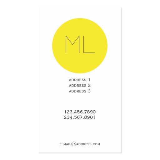 Minimalistic modern Business Card yellow circle (back side)