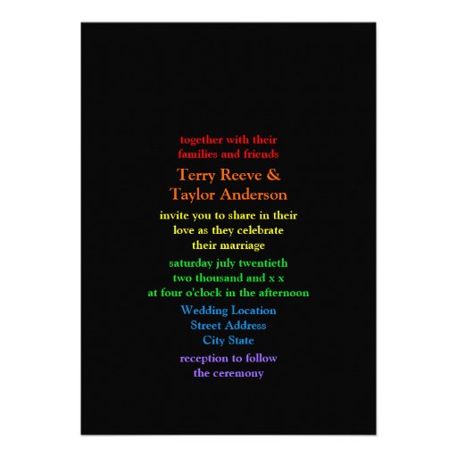 Minimalistic Rainbow Font Black Background Wedding Personalized Announcements