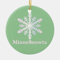 MinneSnowta with Snowflake ornaments