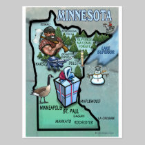 Minnesota Cartoon Map postcards