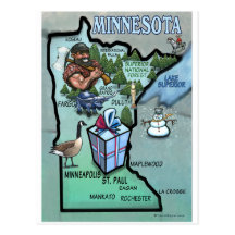 Minnesota Cartoon Map Post Cards