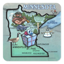 Minnesota Cartoon Map Square Stickers