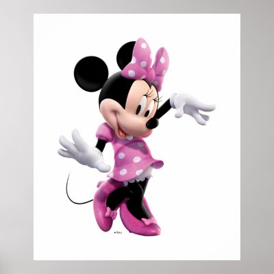 Minnie Mouse pink polka-dot dress waving dancing posters