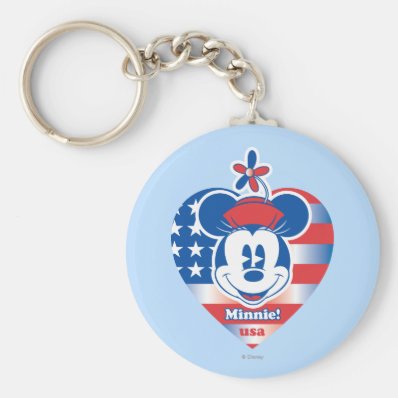 Minnie! USA Flag Heart Emblem Basic Round Button Keychain