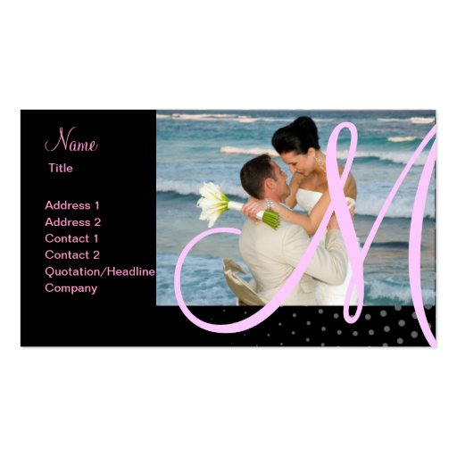 minniemay monogram halftone pincture, black+pink business card template