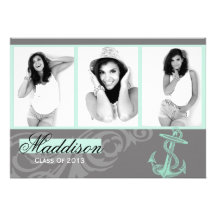 Mint Anchor Photo Graduation Flat Card