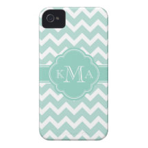 Mint and Aqua Chevron Custom Monogram iPhone 4 Cover