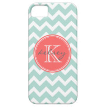 Mint and Coral Chevron Custom Monogram iPhone 5 Cases