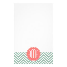 Mint and Coral Chevrons Custom Monogram Customized Stationery