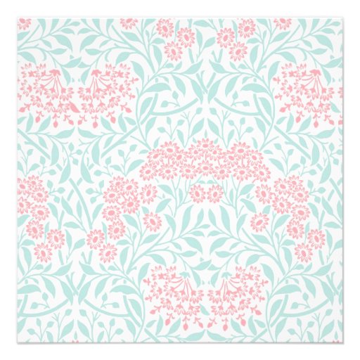 Mint and Coral Floral Damask Christening Custom Announcements