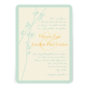 Mint and Coral Flower Wedding Invitation