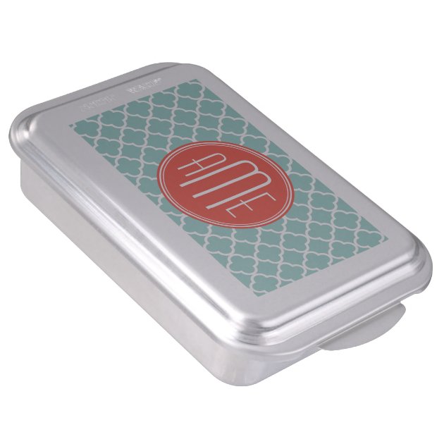 Mint and Coral Quatrefoil with Custom Monogram Cake Pan-3