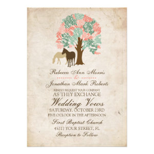Mint and Coral Spring Horses Wedding Invitation
