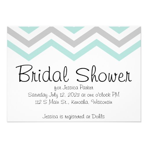 Mint and Gray Chevron Bridal Shower Invitations