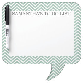 Mint and Gray Chevrons with Custom Name Dry Erase Whiteboard