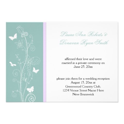 Mint and Lavender Floral Butterflies Post Wedding Announcements