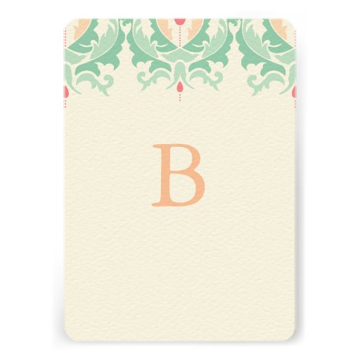 Mint and Peach Damask Wedding Invitation