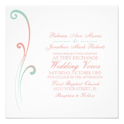 Mint and Peach Faded Flourish Wedding Invitation