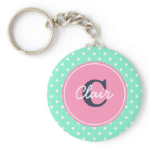 Mint and Pink Dots, Initial, and Name keychains