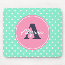 Mint and Pink Dots, Initial, and Name mousepads