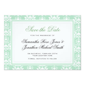 Mint and White Damask Wedding Invitation 5