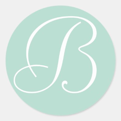Mint and Whte Monogrammed Wedding Envelope Seals Round Stickers