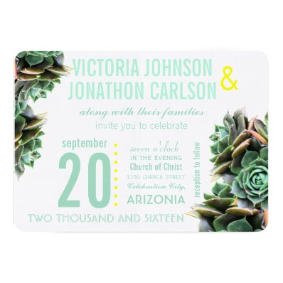 Mint and Yellow Succulent Modern Wedding Cards