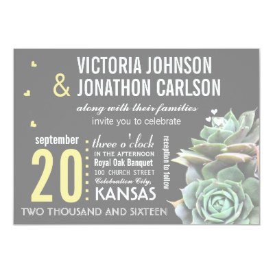 Mint and Yellow Succulent Modern Wedding Personalized Invitation