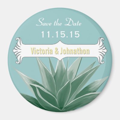 Mint and Yellow Succulent Wedding Fridge Magnet