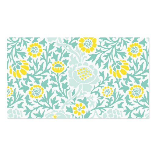 Mint Aqua & Yellow Retro Floral Damask Business Card (back side)