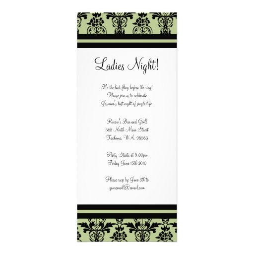 Mint & Black Damask Bachelorette Party Invitation
