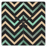 Mint Black Tan Chevron Clock