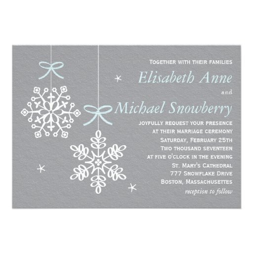 Mint Blue and Gray Snowflake Wedding Invitations
