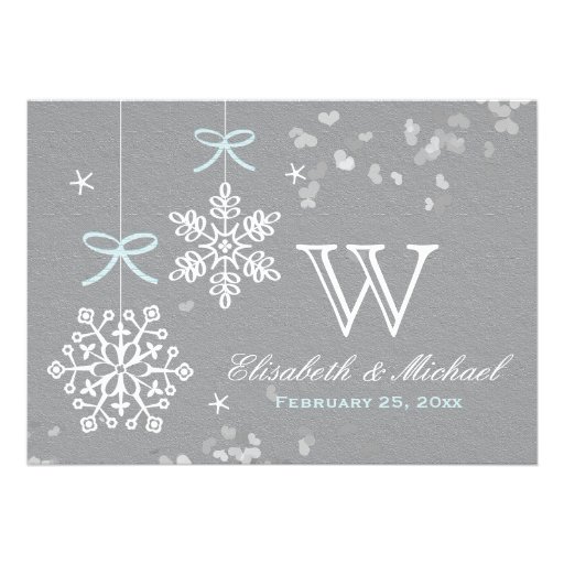 Mint Blue and Gray Snowflake Wedding Invitations