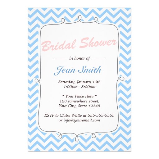 Mint Blue Zigzag Stripes Bridal Shower Invitation