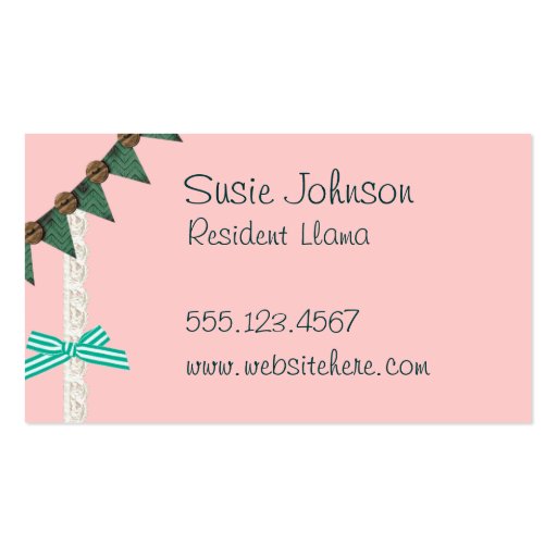 Mint bow custom color crafts sewing business card template (back side)