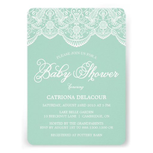 Mint Brocade Lace Baby Shower Invitation