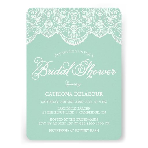 Mint Brocade Lace Bridal Shower Invitation