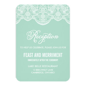 Mint Brocade Lace Wedding Reception Card 3.5