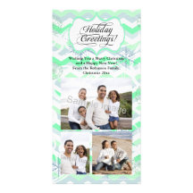 Mint Chevron Holiday Personalized Photo Card