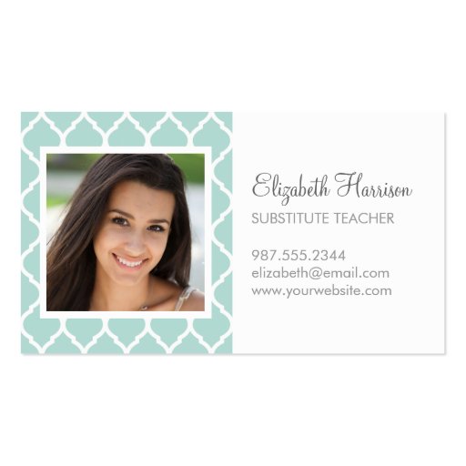 Mint Chic Moroccan Lattice Photo Business Cards